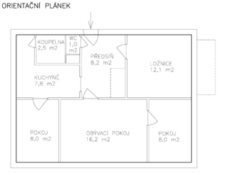 orientační plánek - Prodej bytu 4+1 v osobním vlastnictví 72 m², Velešín