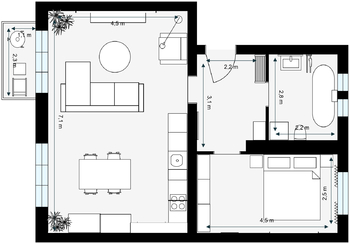 Plánek bytu - Prodej bytu 2+kk v osobním vlastnictví 55 m², Praha 4 - Modřany