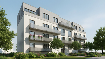 Pohled na jihovýchodní stranu domu - Prodej bytu 2+kk v osobním vlastnictví 55 m², Praha 4 - Modřany