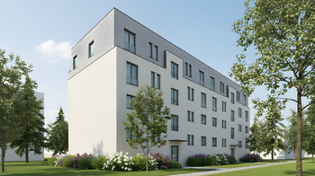 Pohled na severozápadní stranu domu - Prodej bytu 2+kk v osobním vlastnictví 55 m², Praha 4 - Modřany