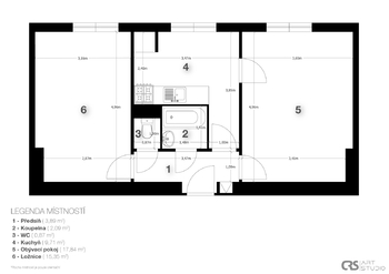 2D půdorys - Prodej bytu 2+1 v osobním vlastnictví 53 m², Praha 6 - Veleslavín