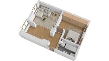 3D Půdorys - Prodej bytu 2+kk v osobním vlastnictví 52 m², Břeclav