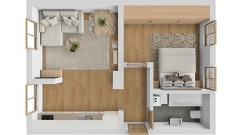 3D Půdorys - Prodej bytu 2+kk v osobním vlastnictví 52 m², Břeclav