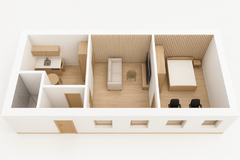 Návrh nového půdorysu - Prodej kancelářských prostor 60 m², Praha 8 - Karlín