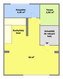 plánek horního patra - Pronájem bytu 1+kk v osobním vlastnictví 56 m², Praha 5 - Zbraslav