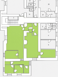 Půdorys - zeleně zvýrazněno - Pronájem jiných prostor 110 m², Praha 4 - Podolí