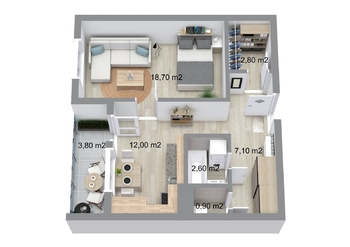 Byt 1+1, 44 m2 + lodžie, Horácké náměstí, Řečkovice, Brno - Prodej bytu 1+1 v osobním vlastnictví 49 m², Brno
