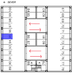 Půdorys 3. NP garážového domu.  - Pronájem garážového stání, Praha 9 - Černý Most