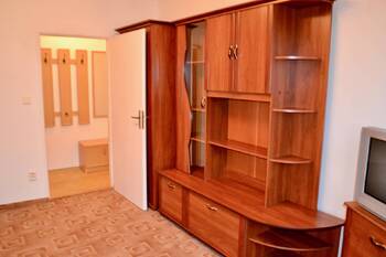 Pohled do chdby z ložnice - Pronájem bytu 1+1 v osobním vlastnictví 31 m², Luštěnice