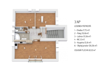 Půdorys 3NP - Prodej nájemního domu 337 m², Praha 8 - Libeň