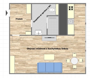 Půdorys - Prodej bytu 1+kk v osobním vlastnictví 27 m², Kladno