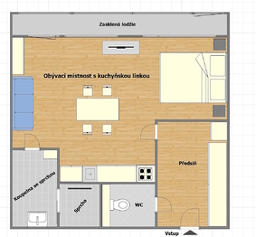 Půdorys  - Prodej bytu 1+kk v osobním vlastnictví 44 m², Kladno