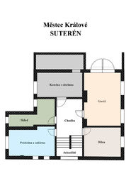Půdorys suterén - Prodej domu 230 m², Městec Králové