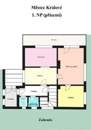 Půdorys 1. NP - přízemí - Prodej domu 230 m², Městec Králové