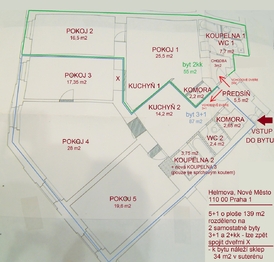 Prodej bytu 5+1 v osobním vlastnictví 139 m², Praha 1 - Nové Město