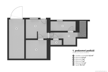 2D půdorys sklepních prostor - Prodej domu 180 m², Desná