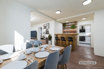 Vizualizace jídelny s barem 1.NP - Prodej domu 180 m², Desná
