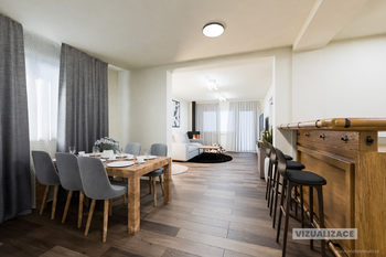 Vizualizace jídelny s barem 1.NP - Prodej domu 180 m², Desná