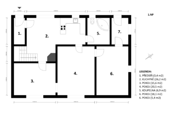 půdorys 1.NP - Prodej domu 152 m², Neratovice
