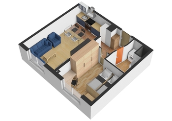 Půdorys bytu  - Prodej bytu 2+kk v osobním vlastnictví 39 m², Praha 4 - Krč