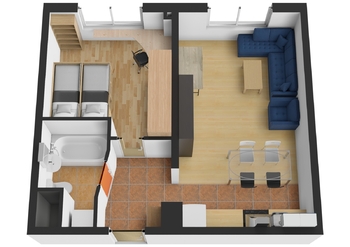 Půdorys bytu  - Prodej bytu 2+kk v osobním vlastnictví 39 m², Praha 4 - Krč