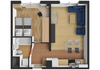 Půdorys bytu  - Prodej bytu 2+kk v osobním vlastnictví 39 m², Praha 4 - Krč