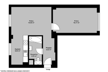 Orientační půdorys - Pronájem bytu 2+1 v osobním vlastnictví 54 m², Kolín