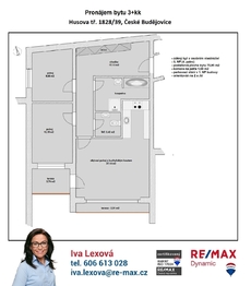 orientační půdorys - Pronájem bytu 3+kk v osobním vlastnictví 82 m², České Budějovice