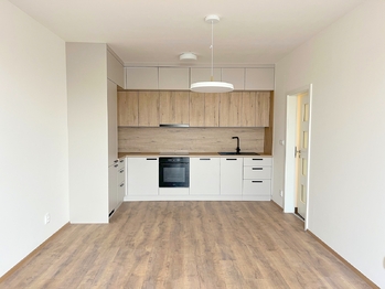 Obývací pokoj s vybavenou kuchyňskou linkou - Pronájem bytu 3+kk v osobním vlastnictví 81 m², Brandýs nad Labem-Stará Boleslav