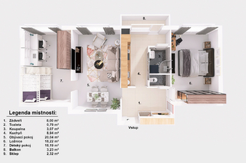 Půdorys. - Prodej bytu 3+1 v družstevním vlastnictví 83 m², Jindřichův Hradec