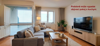 Kuchyně s obývacím pokojem - vizualizace - Pronájem bytu 2+kk v osobním vlastnictví 57 m², Brno