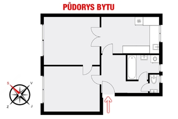 Půdorys - Pronájem bytu 2+1 v osobním vlastnictví 55 m², Roudnice nad Labem