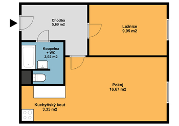 Půdorys - Prodej bytu 2+kk v osobním vlastnictví 40 m², Žatec
