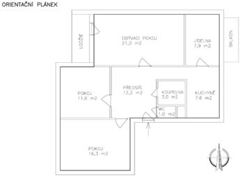 orientační plánek - Prodej bytu 3+1 v družstevním vlastnictví 89 m², České Budějovice