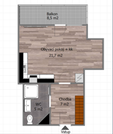 půdorys spodního pokoje - Pronájem bytu 2+kk v osobním vlastnictví 75 m², Milovice