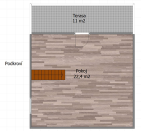 půdorys horního pokoje - Pronájem bytu 2+kk v osobním vlastnictví 75 m², Milovice