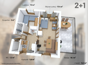 Půdorys 3D - Prodej chaty / chalupy 35 m², Bojanov