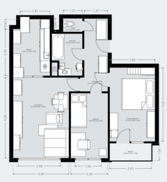 Půdorys - Prodej bytu 3+kk v osobním vlastnictví 66 m², Praha 4 - Chodov