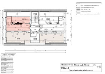 Půdorys ateliér. Aktuálně slouží jako půda. - Prodej bytu 3+1 v osobním vlastnictví 192 m², Kralupy nad Vltavou