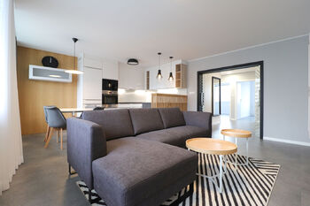 Obývací pokoj + kk - Pronájem bytu 3+kk v osobním vlastnictví 67 m², Praha 4 - Michle