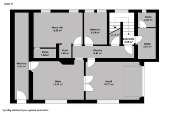 Orientační půdorys suterénu - Prodej domu 150 m², Městec Králové