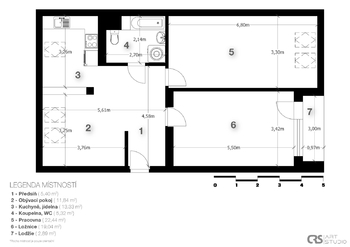 2D plánek  - Prodej bytu 3+kk v družstevním vlastnictví 82 m², Nymburk