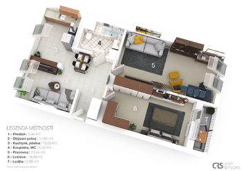 3 D plánek - Prodej bytu 3+kk v družstevním vlastnictví 82 m², Nymburk