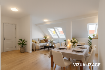 vizualizace jídelna s obývákem - Prodej bytu 3+kk v družstevním vlastnictví 82 m², Nymburk