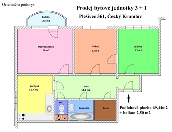 Prodej bytu 3+1 v osobním vlastnictví 69 m², Český Krumlov