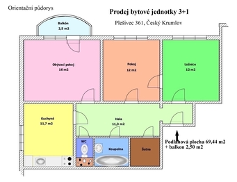 Prodej bytu 3+1 v osobním vlastnictví 69 m², Český Krumlov