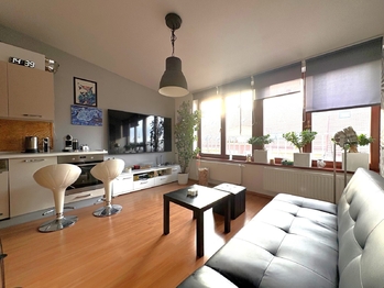 Obývací pokoj s kuchyňským koutem - Prodej bytu 2+kk v osobním vlastnictví 50 m², Praha 3 - Žižkov 