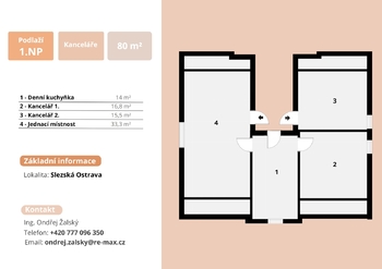 Pronájem kancelářských prostor 80 m², Ostrava