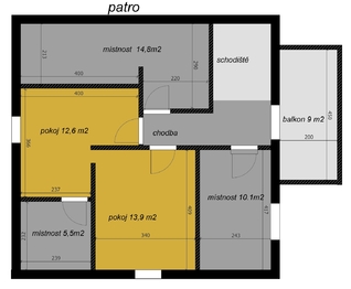 orientační půdorys patro - Prodej domu 87 m², Starý Kolín