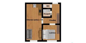 Plánek bytu - Pronájem bytu 2+kk v osobním vlastnictví 40 m², Praha 4 - Braník